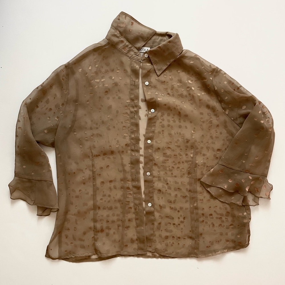 NICOLA Sheer Dotted Collared Button Up Down Women’s Blouse Shirt For Lay…